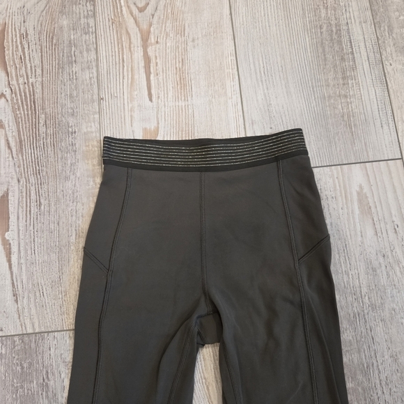 Lululemon Athletica Principal Dancer Leggings With Gold Trim- In Army Green - Picture 5 of 9